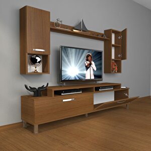 Ekoflex 5da Slm Krom Ayaklı Tv Ünitesi Tv Sehpası Naturel Ceviz