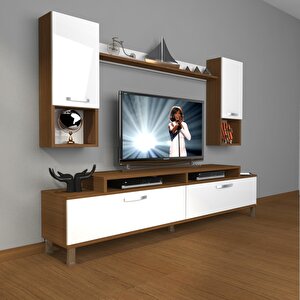 Ekoflex 5da Slm Krom Ayaklı Tv Ünitesi Tv Sehpası Ceviz Beyaz