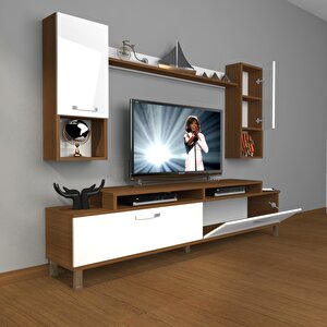 Ekoflex 5da Slm Krom Ayaklı Tv Ünitesi Tv Sehpası Ceviz Beyaz