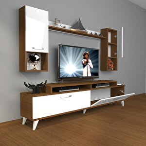 Ekoflex 5da Slm Retro Tv Ünitesi Tv Sehpası Ceviz Beyaz
