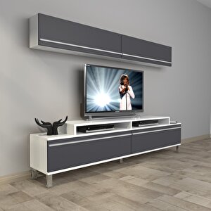 Ekoflex 5 Mdf Krom Ayaklı Tv Ünitesi Tv Sehpası Beyaz - Antrasit