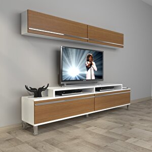 Ekoflex 5 Mdf Krom Ayaklı Tv Ünitesi Tv Sehpası Beyaz - Ceviz