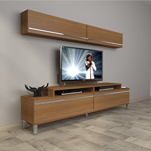 Ekoflex 5 Mdf Krom Ayaklı Tv Ünitesi Tv Sehpası Naturel Ceviz