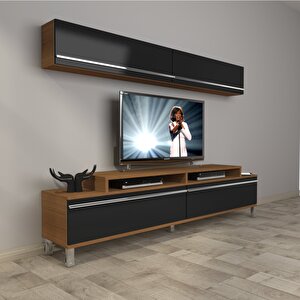 Ekoflex 5 Mdf Krom Ayaklı Tv Ünitesi Tv Sehpası Ceviz-Siyah