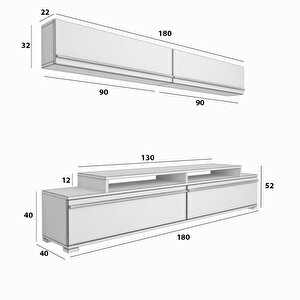 Ekoflex 5 Mdf Tv Ünitesi Tv Sehpası Parlak Beyaz