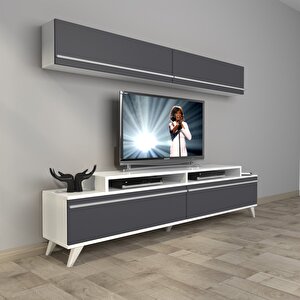 Ekoflex 5 Mdf Retro Tv Ünitesi Tv Sehpası Beyaz - Antrasit