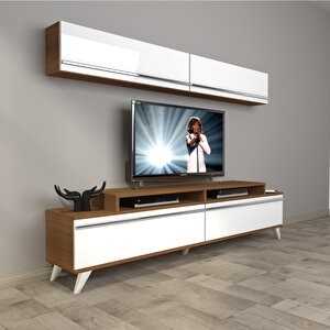 Ekoflex 5 Mdf Retro Tv Ünitesi Tv Sehpası Ceviz Beyaz