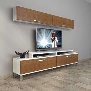 Ekoflex 5 Slm Krom Ayaklı Tv Ünitesi Tv Sehpası Beyaz - Ceviz