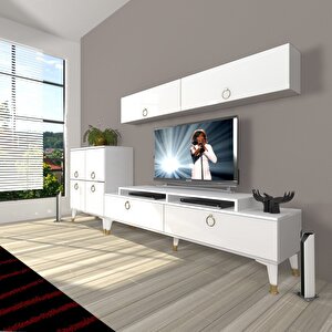 Ekoflex 6y Mdf Gold Tv Ünitesi Tv Sehpası Parlak Beyaz