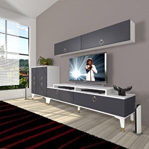Ekoflex 6y Mdf Gold Tv Ünitesi Tv Sehpası Beyaz - Antrasit