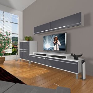 Ekoflex 6y Mdf Krom Ayaklı Tv Ünitesi Tv Sehpası Beyaz - Antrasit