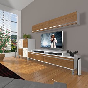 Ekoflex 6y Mdf Krom Ayaklı Tv Ünitesi Tv Sehpası Beyaz - Ceviz