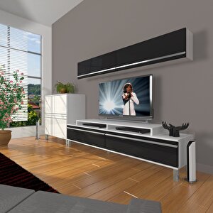 Ekoflex 6y Mdf Krom Ayaklı Tv Ünitesi Tv Sehpası Beyaz - Siyah