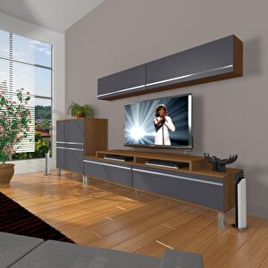 Ekoflex 6y Mdf Krom Ayaklı Tv Ünitesi Tv Sehpası Ceviz Antrasit