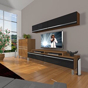 Ekoflex 6y Mdf Krom Ayaklı Tv Ünitesi Tv Sehpası Ceviz-Siyah