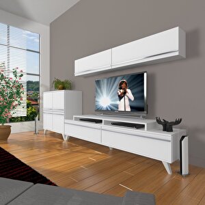 Ekoflex 6y Mdf Retro Tv Ünitesi Tv Sehpası Parlak Beyaz