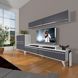 Ekoflex 6y Mdf Retro Tv Ünitesi Tv Sehpası Beyaz - Antrasit