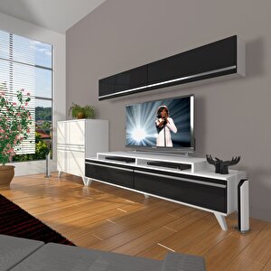 Ekoflex 6y Mdf Retro Tv Ünitesi Tv Sehpası Beyaz - Siyah