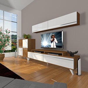Ekoflex 6y Mdf Retro Tv Ünitesi Tv Sehpası Ceviz Beyaz