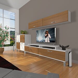 Ekoflex 6y Slm Krom Ayaklı Tv Ünitesi Tv Sehpası Beyaz - Ceviz