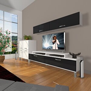 Ekoflex 6y Slm Krom Ayaklı Tv Ünitesi Tv Sehpası Beyaz - Siyah