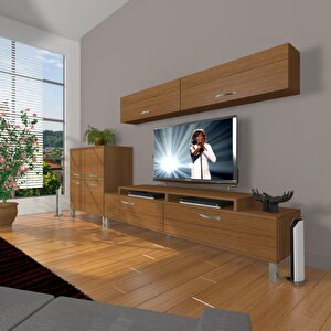 Ekoflex 6y Slm Krom Ayaklı Tv Ünitesi Tv Sehpası Naturel Ceviz