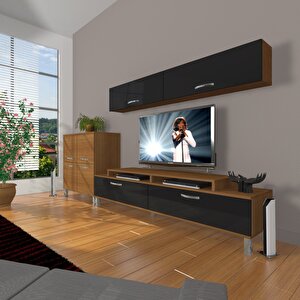Ekoflex 6y Slm Krom Ayaklı Tv Ünitesi Tv Sehpası Ceviz-Siyah