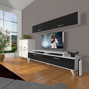 Ekoflex 6y Slm Retro Tv Ünitesi Tv Sehpası Beyaz - Siyah
