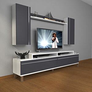 Ekoflex 7 Mdf Krom Ayaklı Tv Ünitesi Tv Sehpası Beyaz - Antrasit