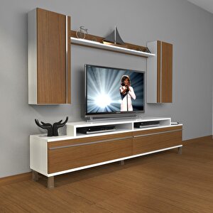 Ekoflex 7 Mdf Krom Ayaklı Tv Ünitesi Tv Sehpası Beyaz - Ceviz