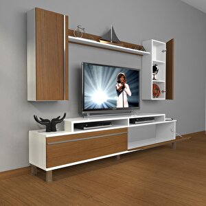 Ekoflex 7 Mdf Krom Ayaklı Tv Ünitesi Tv Sehpası Beyaz - Ceviz