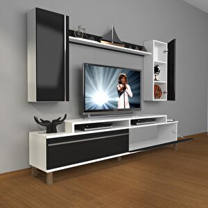 Ekoflex 7 Mdf Krom Ayaklı Tv Ünitesi Tv Sehpası Beyaz - Siyah