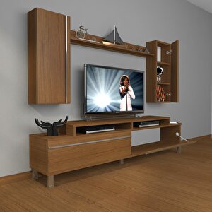 Ekoflex 7 Mdf Krom Ayaklı Tv Ünitesi Tv Sehpası Naturel Ceviz