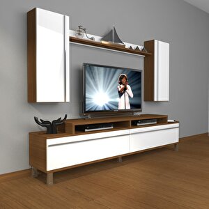 Ekoflex 7 Mdf Krom Ayaklı Tv Ünitesi Tv Sehpası Ceviz Beyaz