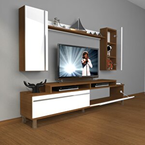 Ekoflex 7 Mdf Krom Ayaklı Tv Ünitesi Tv Sehpası Ceviz Beyaz