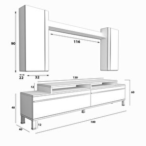 Ekoflex 7 Mdf Krom Ayaklı Tv Ünitesi Tv Sehpası Ceviz Beyaz