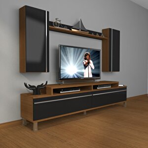 Ekoflex 7 Mdf Krom Ayaklı Tv Ünitesi Tv Sehpası Ceviz-Siyah