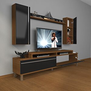 Ekoflex 7 Mdf Krom Ayaklı Tv Ünitesi Tv Sehpası Ceviz-Siyah