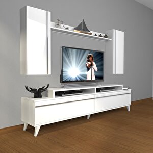 Ekoflex 7 Mdf Retro Tv Ünitesi Tv Sehpası Parlak Beyaz