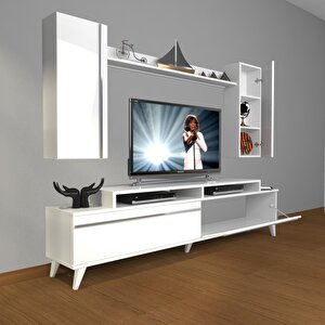 Ekoflex 7 Mdf Retro Tv Ünitesi Tv Sehpası Parlak Beyaz