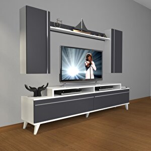 Ekoflex 7 Mdf Retro Tv Ünitesi Tv Sehpası Beyaz - Antrasit
