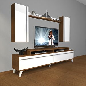 Ekoflex 7 Mdf Retro Tv Ünitesi Tv Sehpası Ceviz Beyaz