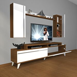 Ekoflex 7 Mdf Retro Tv Ünitesi Tv Sehpası Ceviz Beyaz