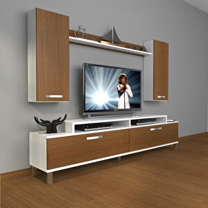 Ekoflex 7 Slm Krom Ayaklı Tv Ünitesi Tv Sehpası Beyaz - Ceviz