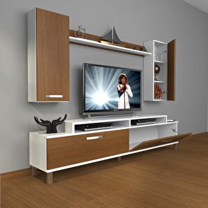 Ekoflex 7 Slm Krom Ayaklı Tv Ünitesi Tv Sehpası Beyaz - Ceviz