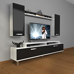Ekoflex 7 Slm Krom Ayaklı Tv Ünitesi Tv Sehpası Beyaz - Siyah