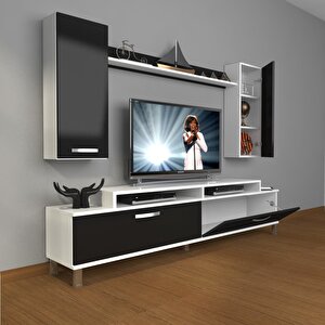 Ekoflex 7 Slm Krom Ayaklı Tv Ünitesi Tv Sehpası Beyaz - Siyah
