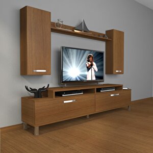 Ekoflex 7 Slm Krom Ayaklı Tv Ünitesi Tv Sehpası Naturel Ceviz