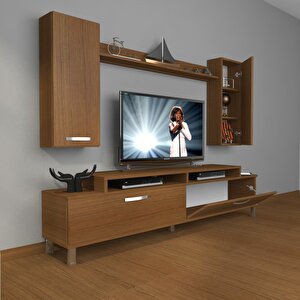 Ekoflex 7 Slm Krom Ayaklı Tv Ünitesi Tv Sehpası Naturel Ceviz