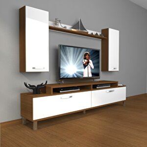 Ekoflex 7 Slm Krom Ayaklı Tv Ünitesi Tv Sehpası Ceviz Beyaz